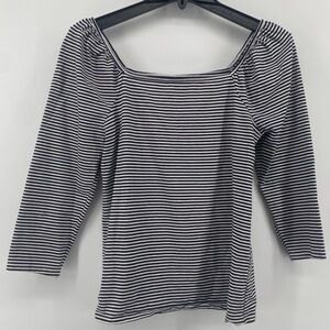 🌺 3/$25 🌺 Loft | Open Neck Black &’ White Striped 3/4 Length Sleeve Top | Sz M